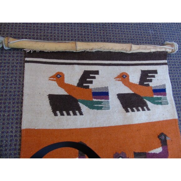 Vintage 1970’s Guatemala Handmade Hand Woven Wool Wall Hanging Sugar Cane Strip - Picture 3 of 10